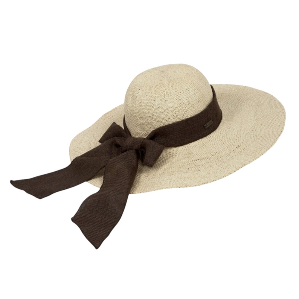 SUN N SAND HEADWEAR Paper Straw WIDE BRIM SUN HAT Floppy UPF-50+ BROWN BOW BAND